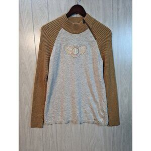 Harley Davidson Motorcycle Ladies Sweater Winged logo Large L Neck Zip Cream